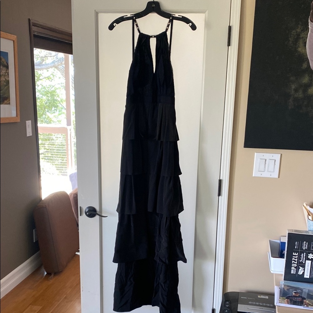 BCBGMaxAzria Black Halter Maxi Cocktail Dress